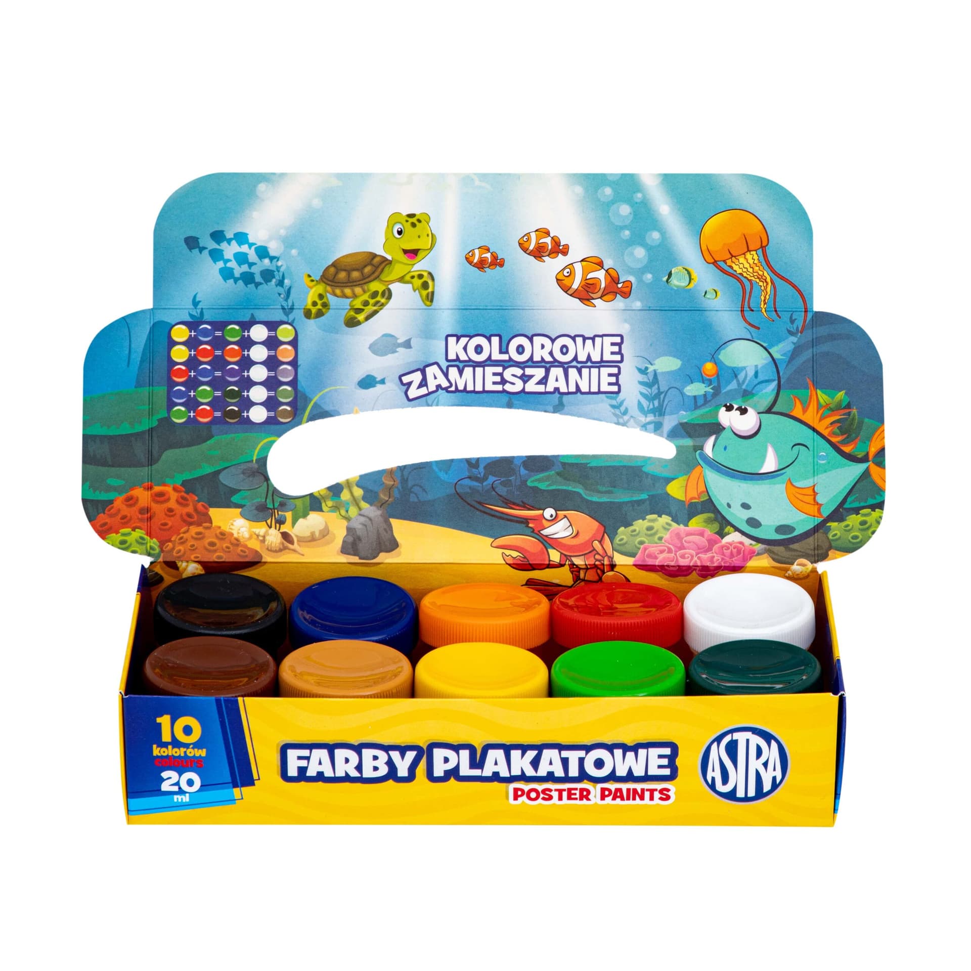 Farby plakatowe zestaw 10 kolorów 20ml szkolne Standard Box 301123044 ASTRA