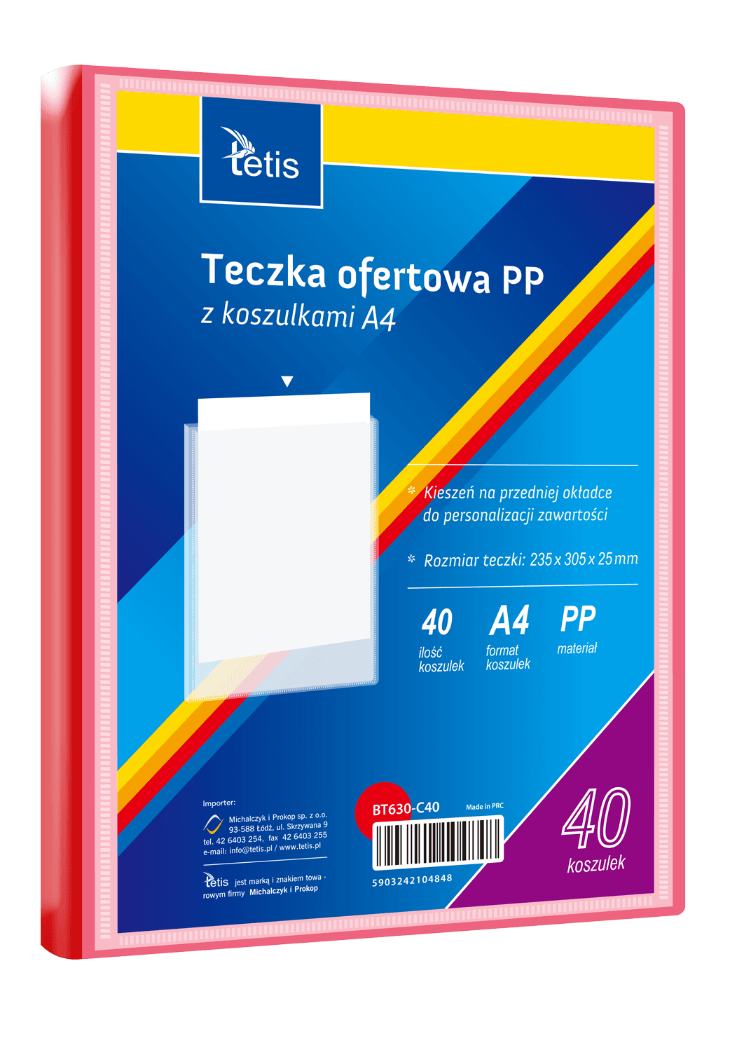 Teczka ofertowa A4 PP 40 koszulek CZERWONA BT630-C40 TETIS