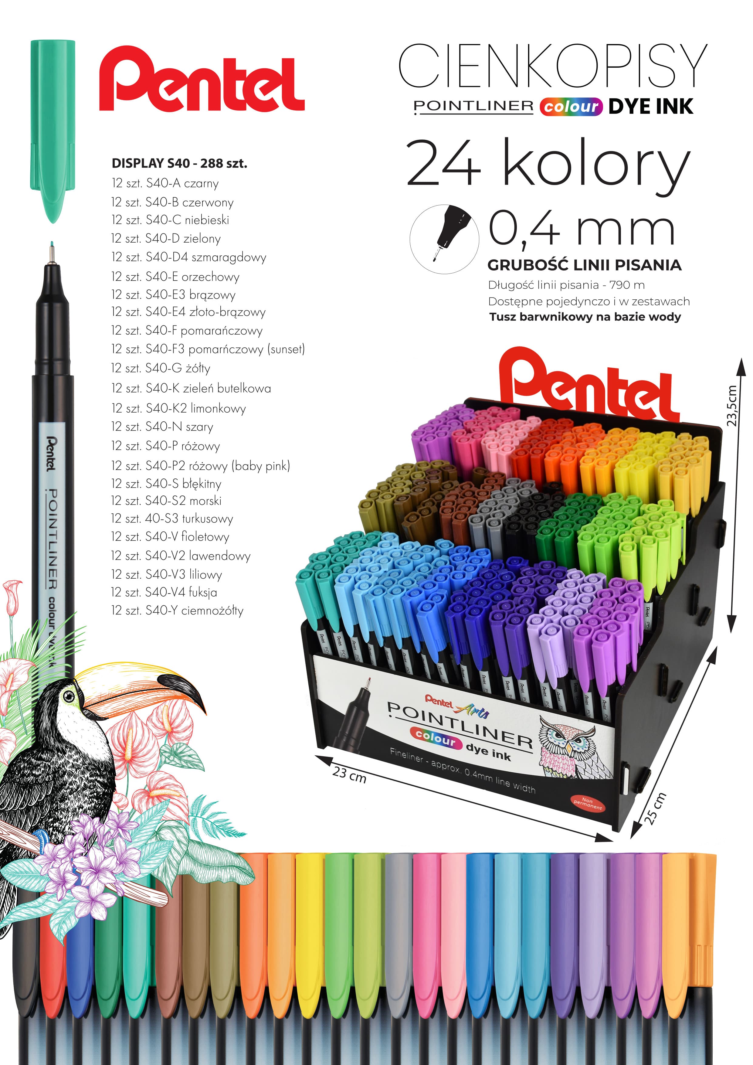 Cienkopisy POINTLINER COLOUR (288szt) DISPLAY S40 PENTEL