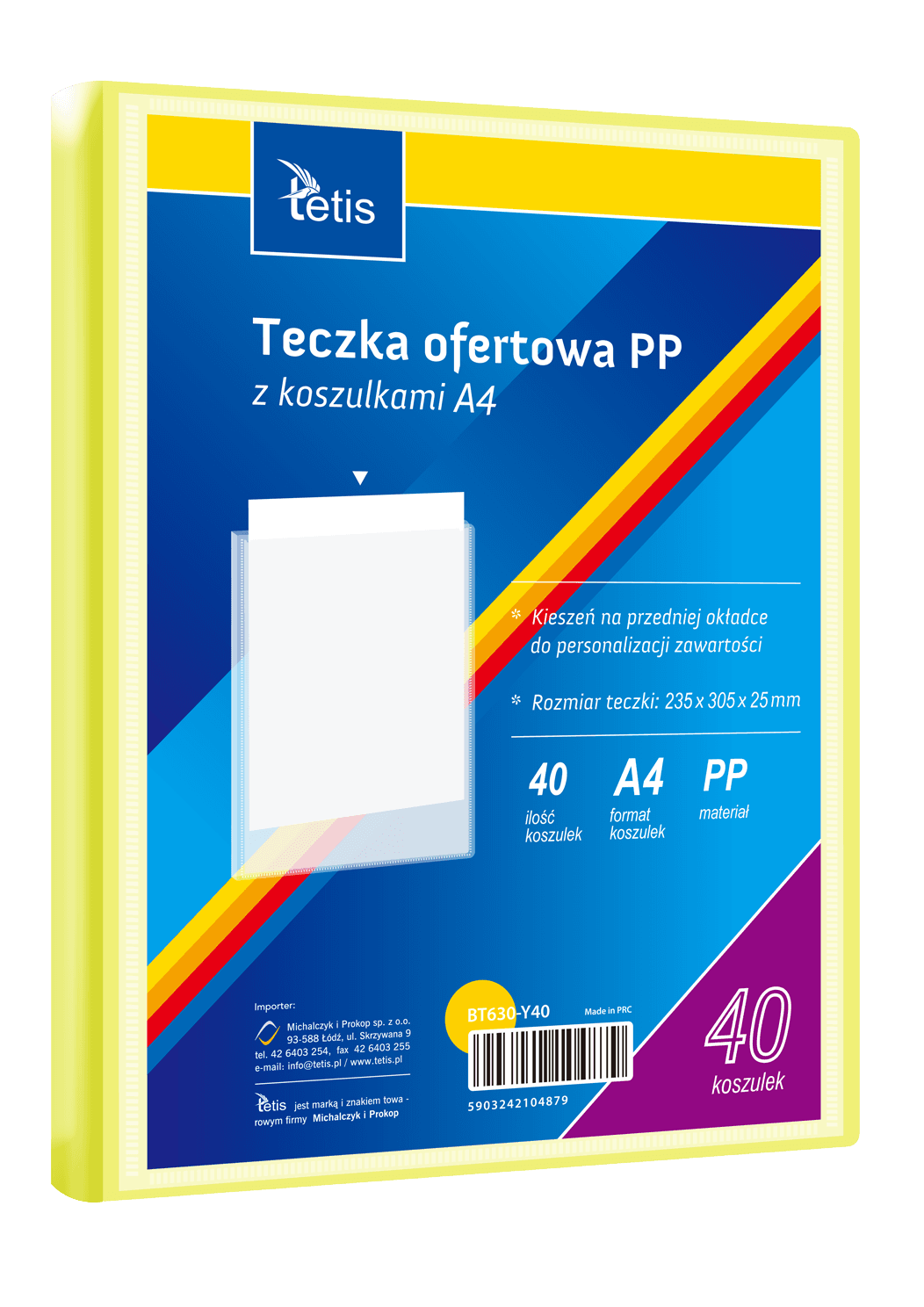 Teczka ofertowa A4 PP 40 koszulek ŻÓŁTA BT630-Y40 TETIS