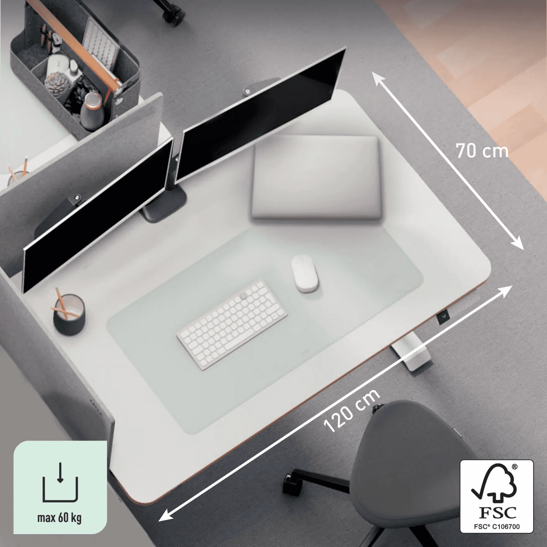 Kompaktowe biurko Leitz Ergo 120x70cm z elektryczną regulacją wysokości 67700001