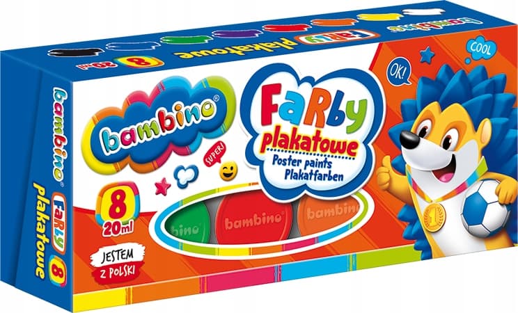 Farby plakatowe dla dzieci Zestaw 8 kolorów x 20ml BAMBINO St.Majewski