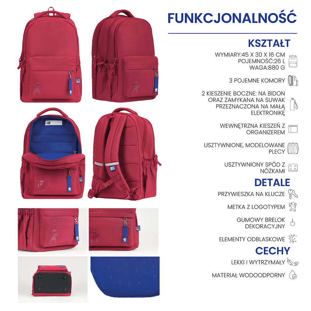 Plecak szkolny żurawinowy 400182154 OXFORD