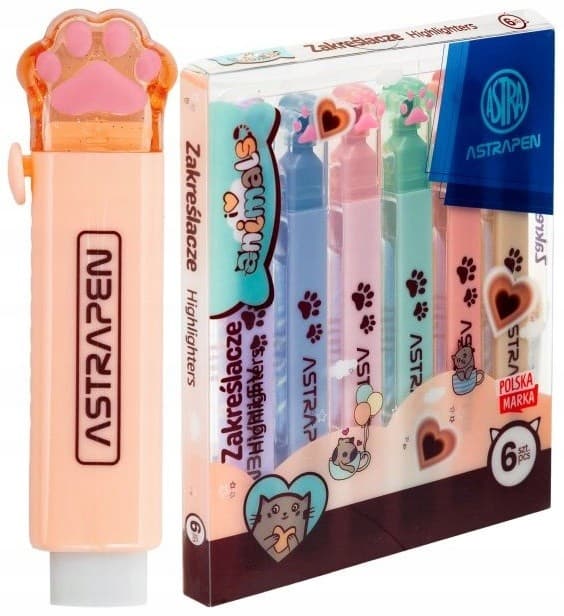 Zakreślacze z łapkami ASTRAPEN Animals Choco 6kol. 208025901