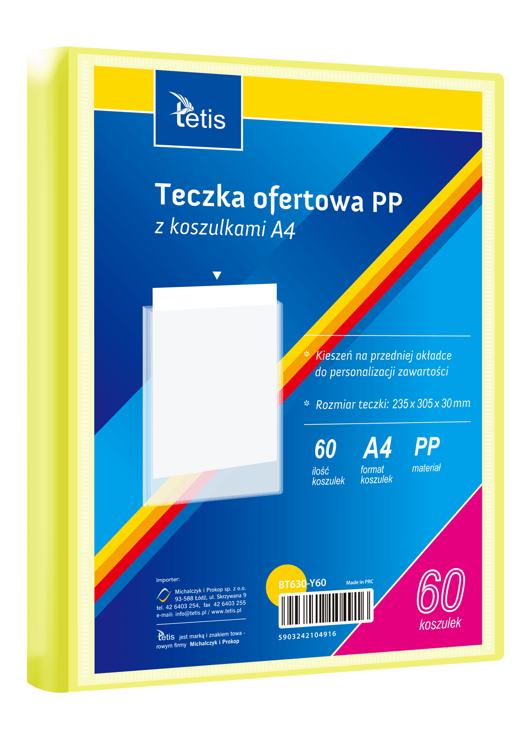 Teczka ofertowa A4 PP 60 koszulek ŻÓŁTA BT630-Y60 TETIS