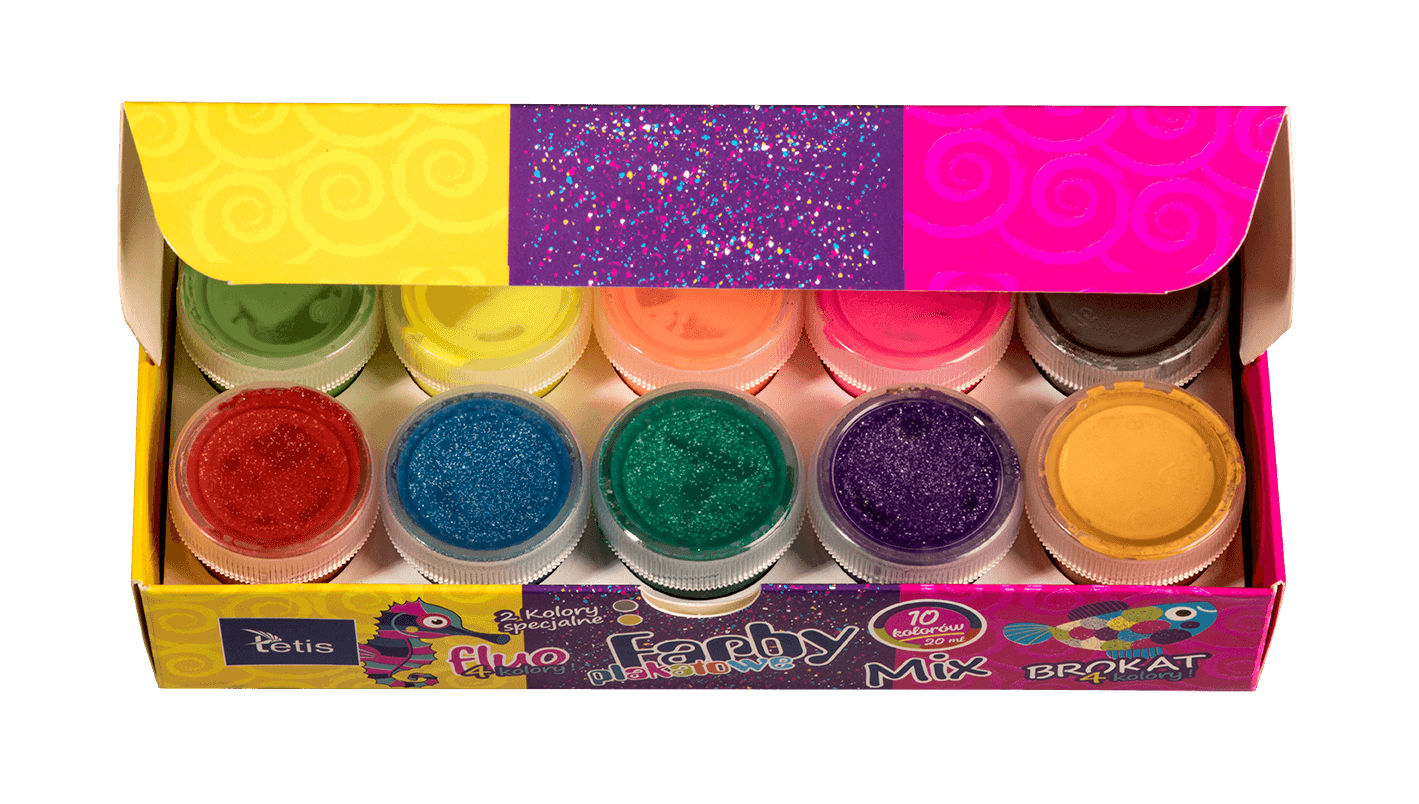 Farby plakatowe mix fluo/brokat 10ml. 10 kolorów KF004-C TETIS