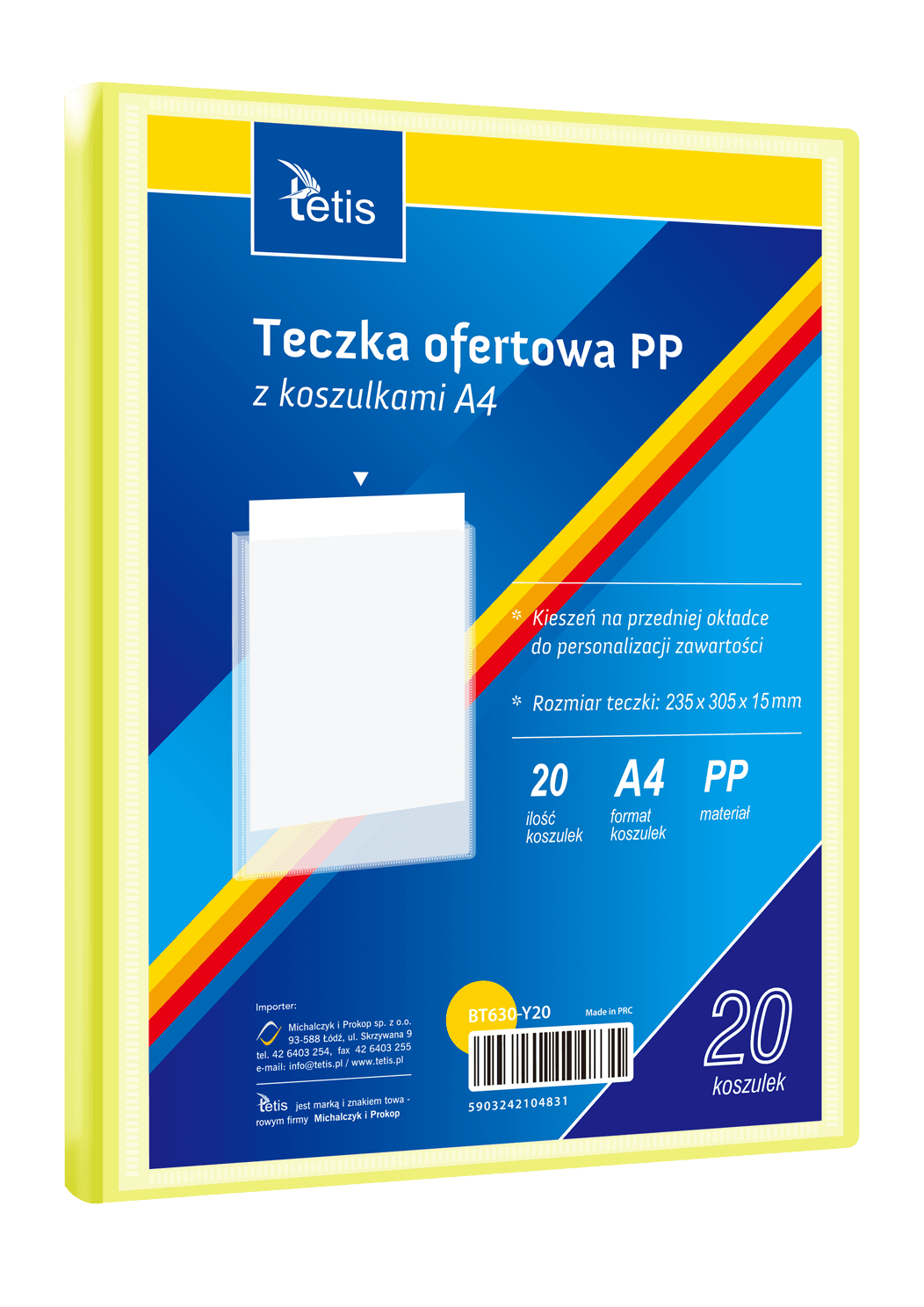 Teczka ofertowa A4 PP 20 koszulek ŻÓŁTA BT630-Y20 TETIS