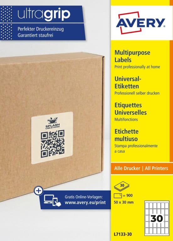 Etykiety do kodów QR papierowe z trwałym klejem białe 50x30mm (30 ark.) L7133-30 AVERY ZWECKFORM