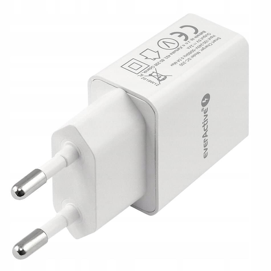 Ładowarka sieciowa 230V EVERACTIVE SC-200 1xUSB 2,4A biała 12W