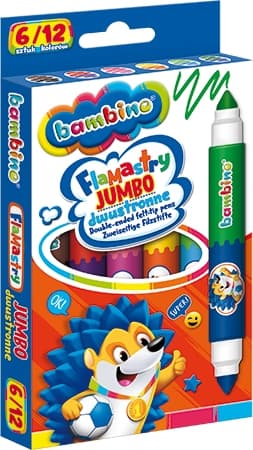 Flamastry dwustronne Jumbo Zestaw 6 sztuk 12 kolorów Pisaki Mazaki BAMBINO St.Majewski