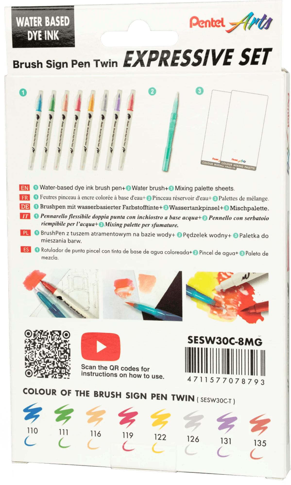 Pisak BRUSH SIGN PEN TWIN MANGA kpl.8szt. SESW30C-ST8MGPL PENTEL