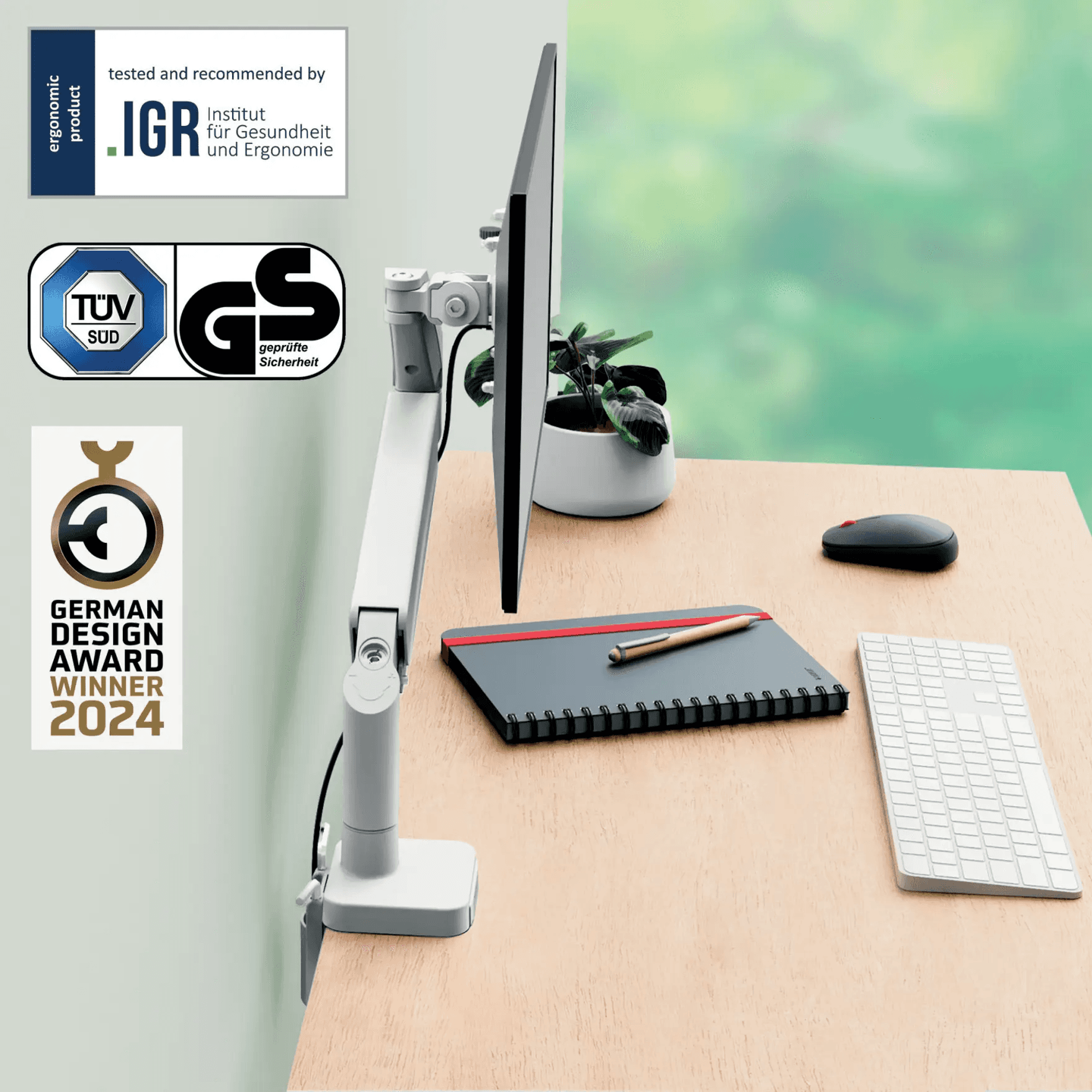 Ramię na jeden monitor Leitz Ergo oszczędzające miejsce na biurku 64890085