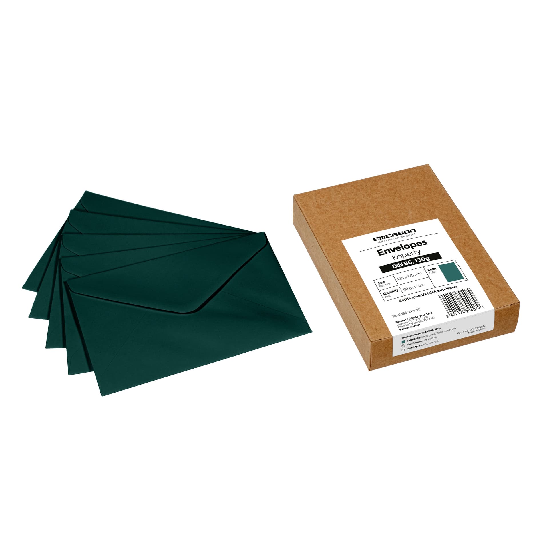 Koperta papierowa ozdobna B6 125x175mm 130g (50 sztuk) ciemno zielona/zieleń butelkowa ikpdinb6czielx50