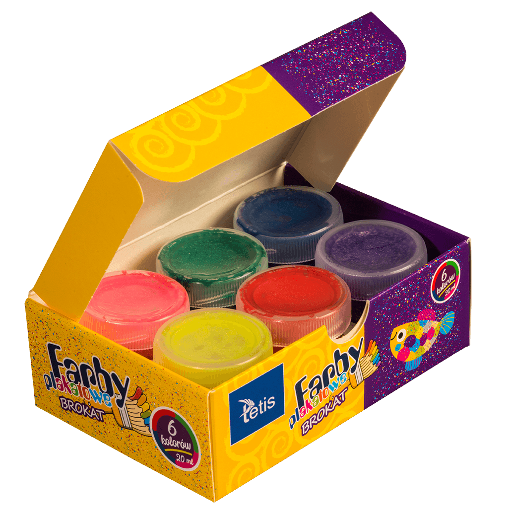 Farby plakatowe brokatowe 20ml. 6 kolorów KF003-A TETIS