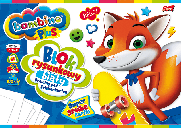Blok rysunkowy A3 biały 100g. 20kartek BAMBINO
