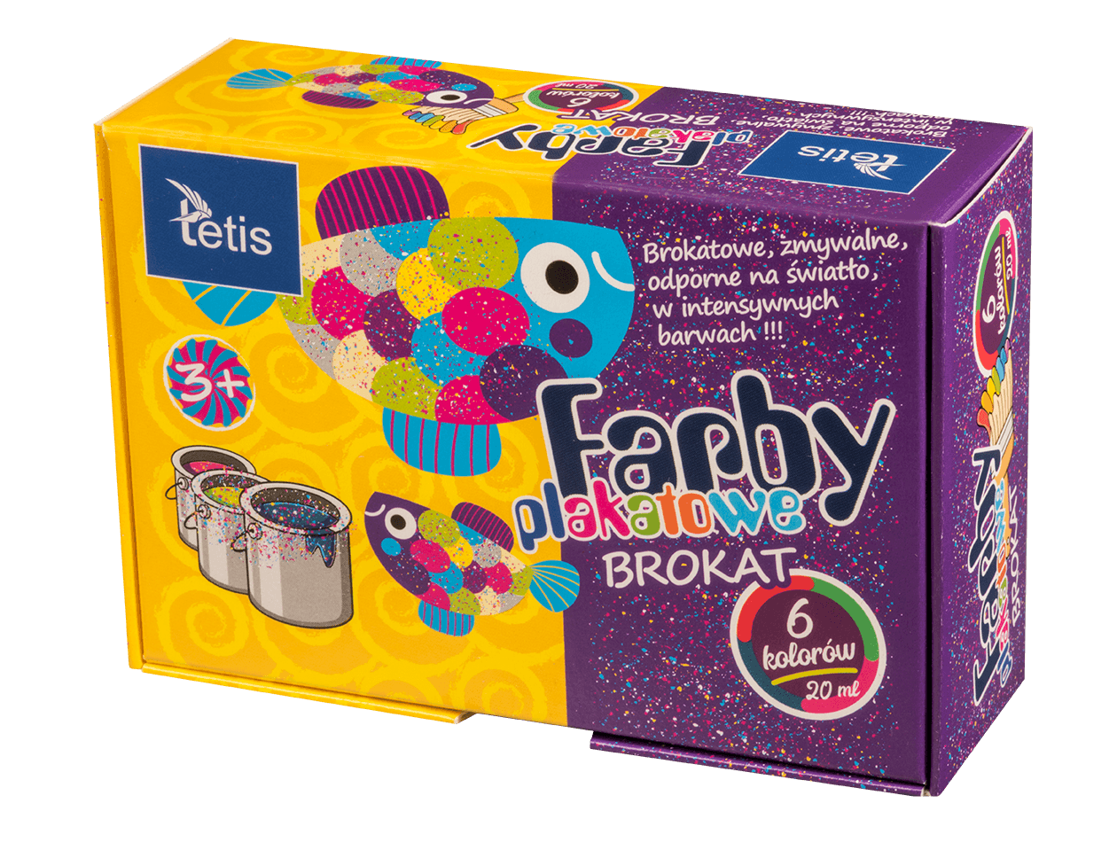 Farby plakatowe brokatowe 20ml. 6 kolorów KF003-A TETIS