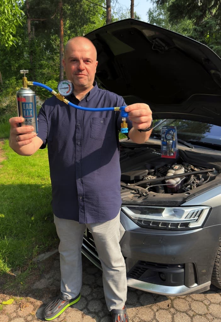 Zestaw do napełniania klimatyzacji CARFIX 3w1 235g R1234yf + przewód z manometrem + adapter YF