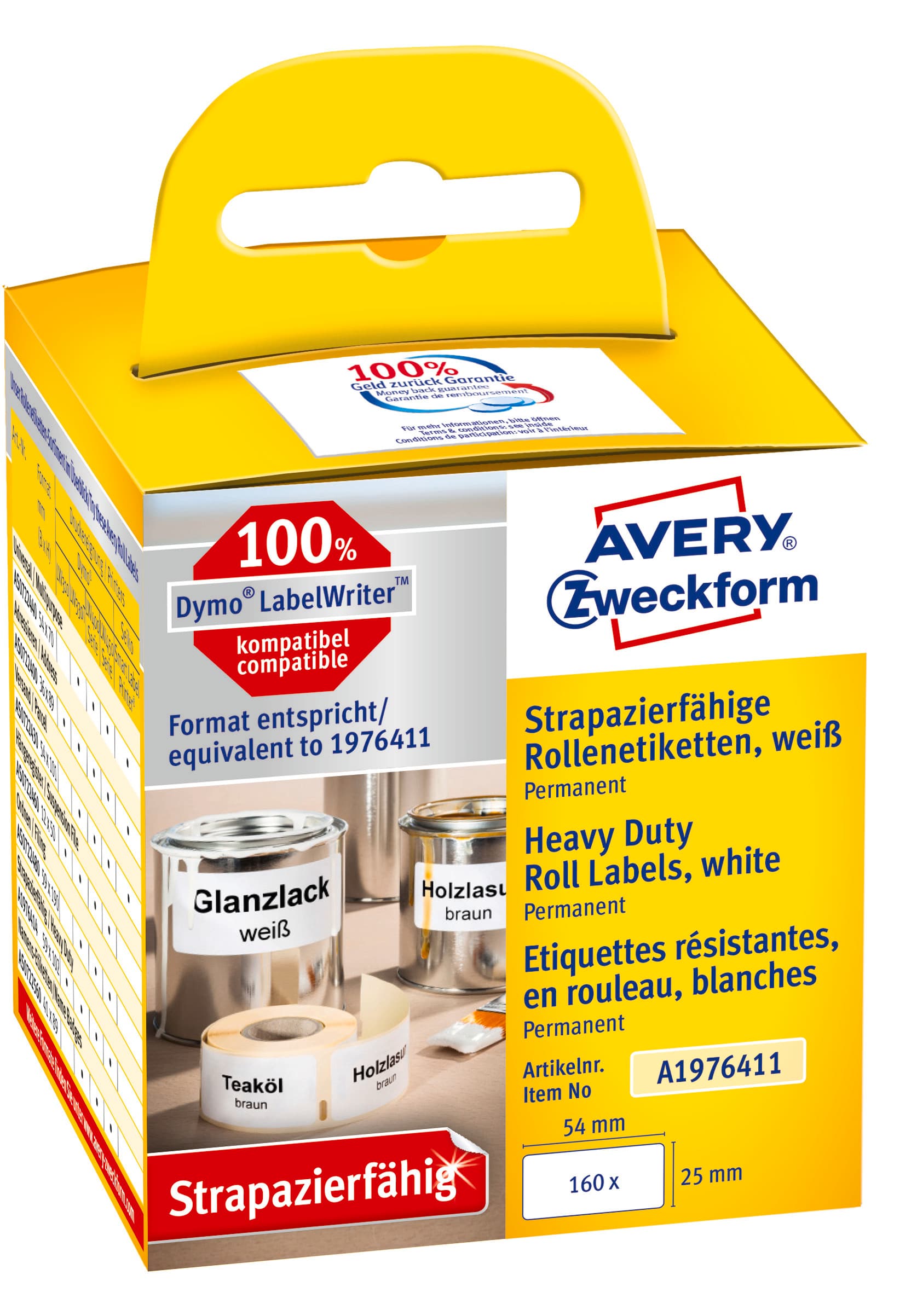 Etykiety Heavy Duty w rolce 160 etyk. 25 x 54 mm, poliestrowe, trwałe białe A1976411 Avery Zweckform