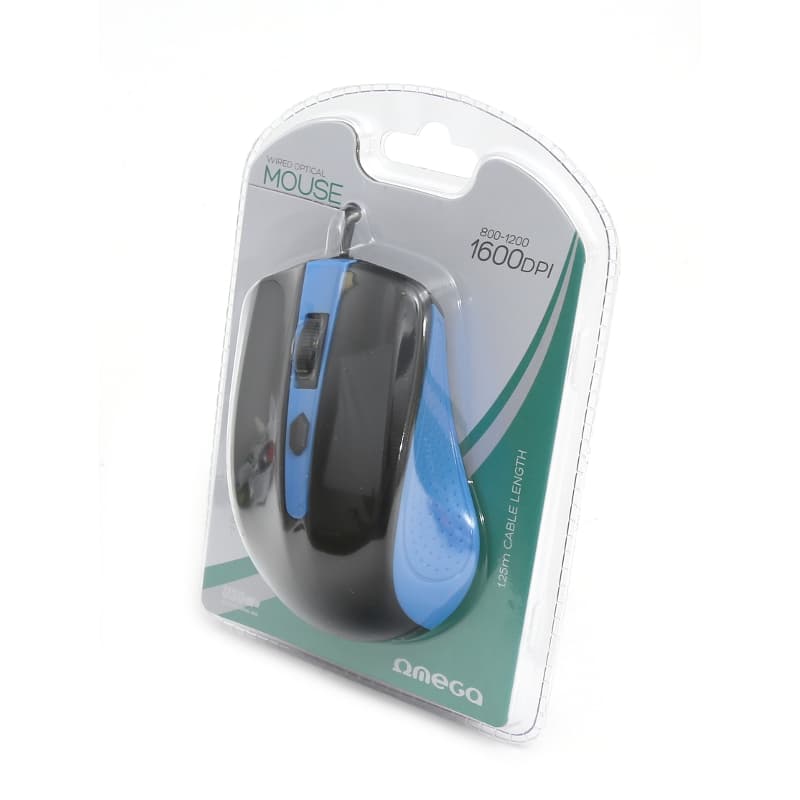 Mysz OMEGA optyczna 1600dpi USB czarno-niebieska (41787)