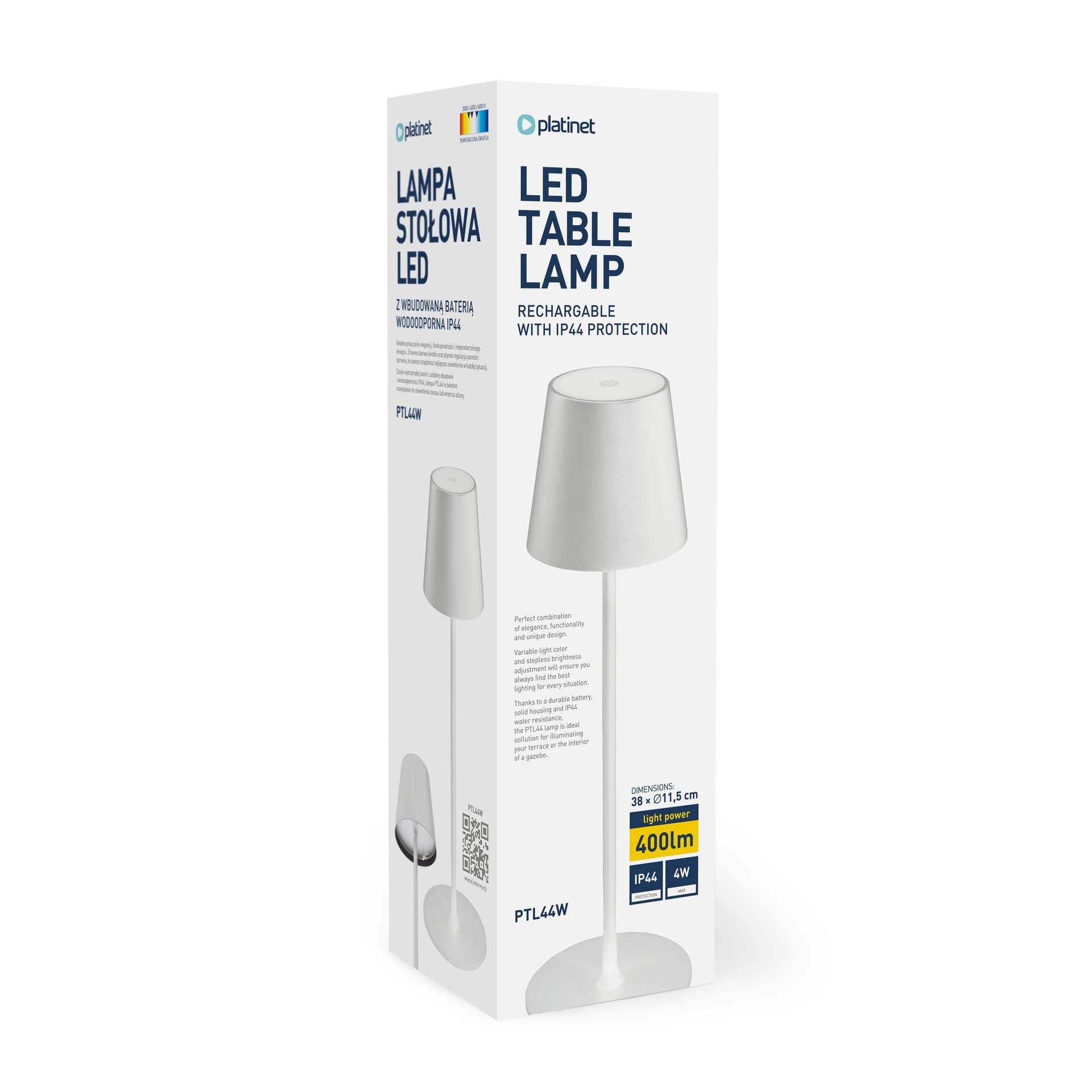 Lampka restauracyjno-barowa led PLATINET biała 4W 400lm wodoodporna z akumulatorem 4000mAh (45926)