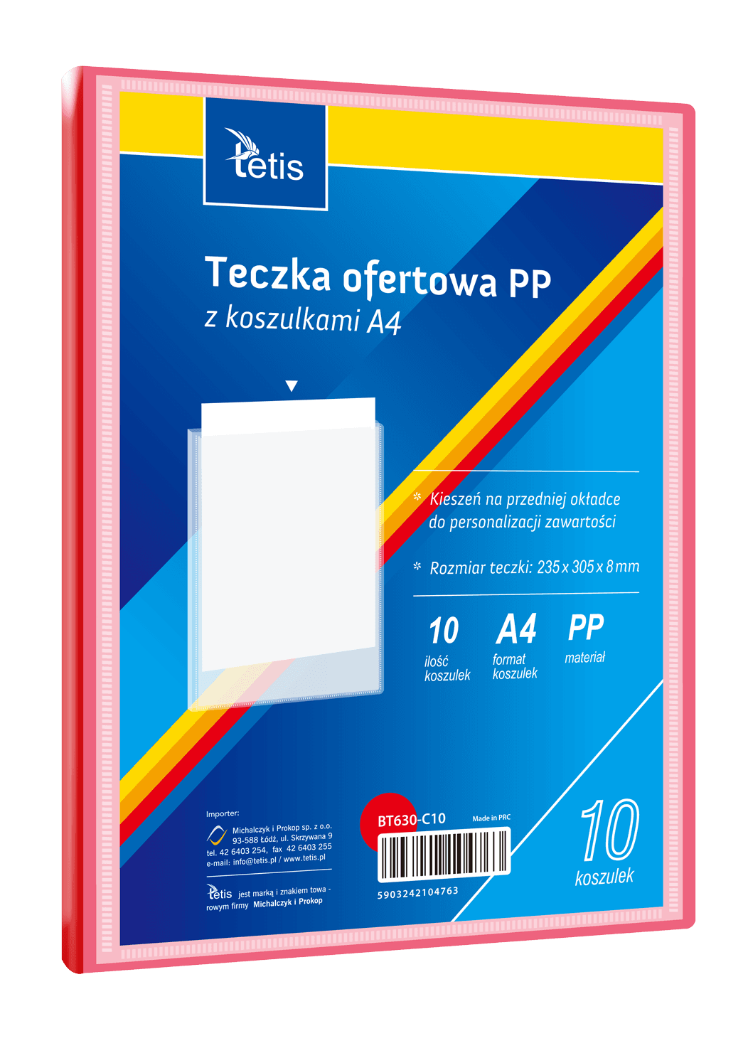 Teczka ofertowa A4 PP 10 koszulek CZERWONA BT630-C10 TETIS