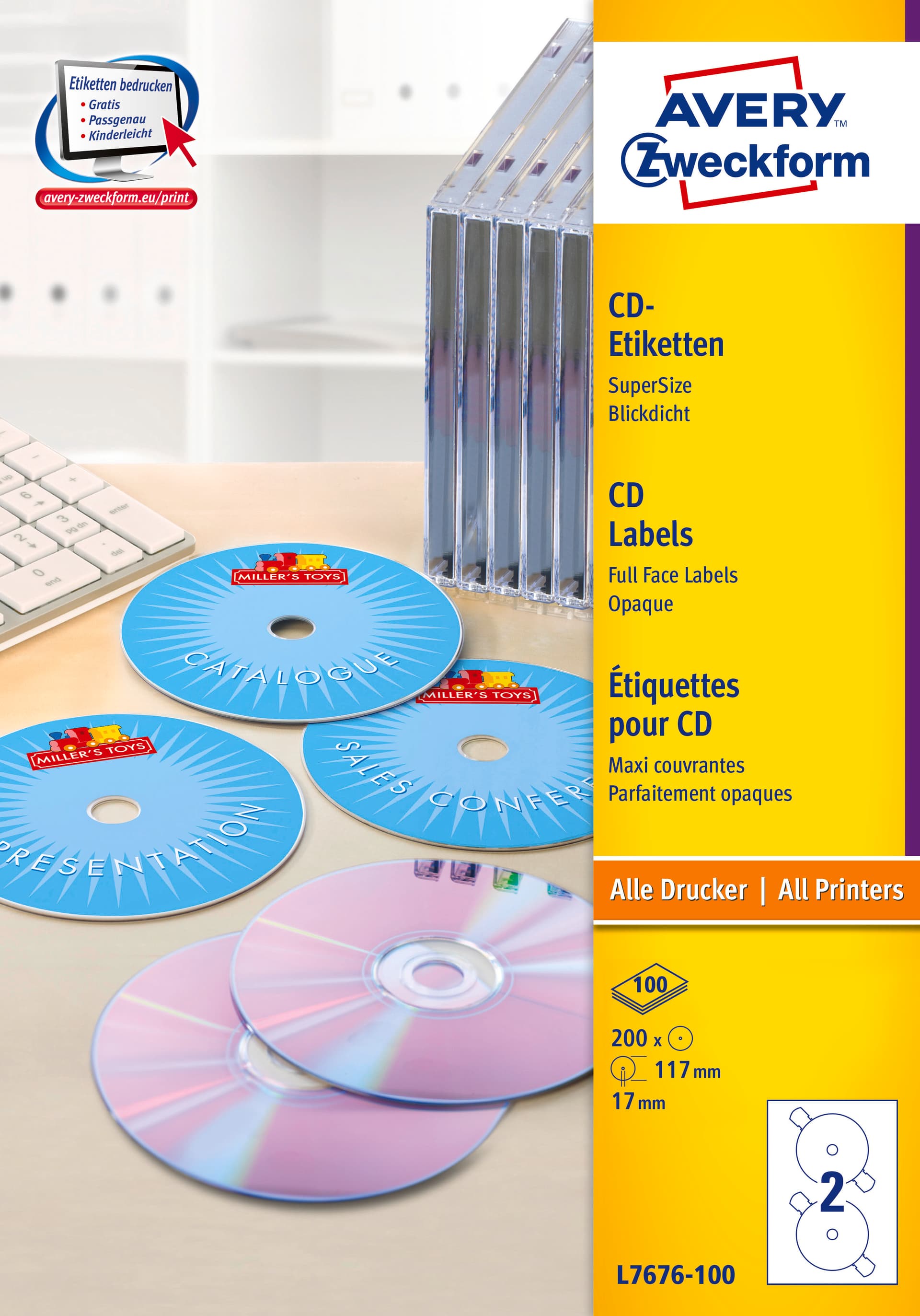 Etykieta na CD L7676-100 SUPER SIZE (100) AVERY ZWECKFORM