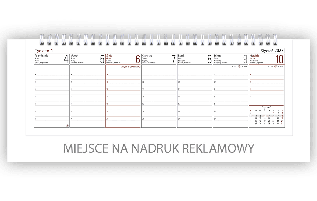 Kalendarz biurowy VOYAGER (H4b) - biały 268x97mm 2027 TELEGRAPH