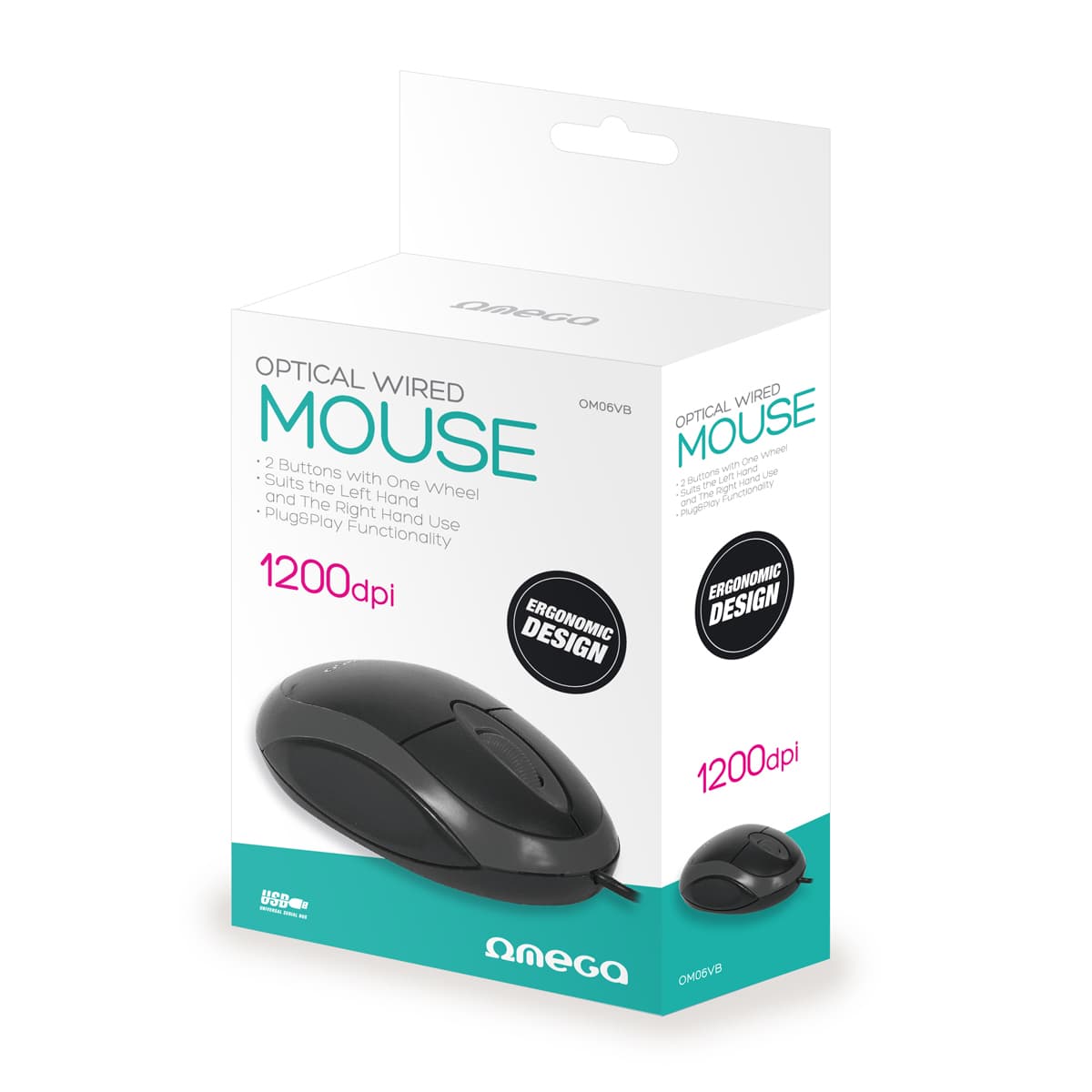 Mysz OMEGA optyczna 1200dpi USB Value Line czarna (43162)