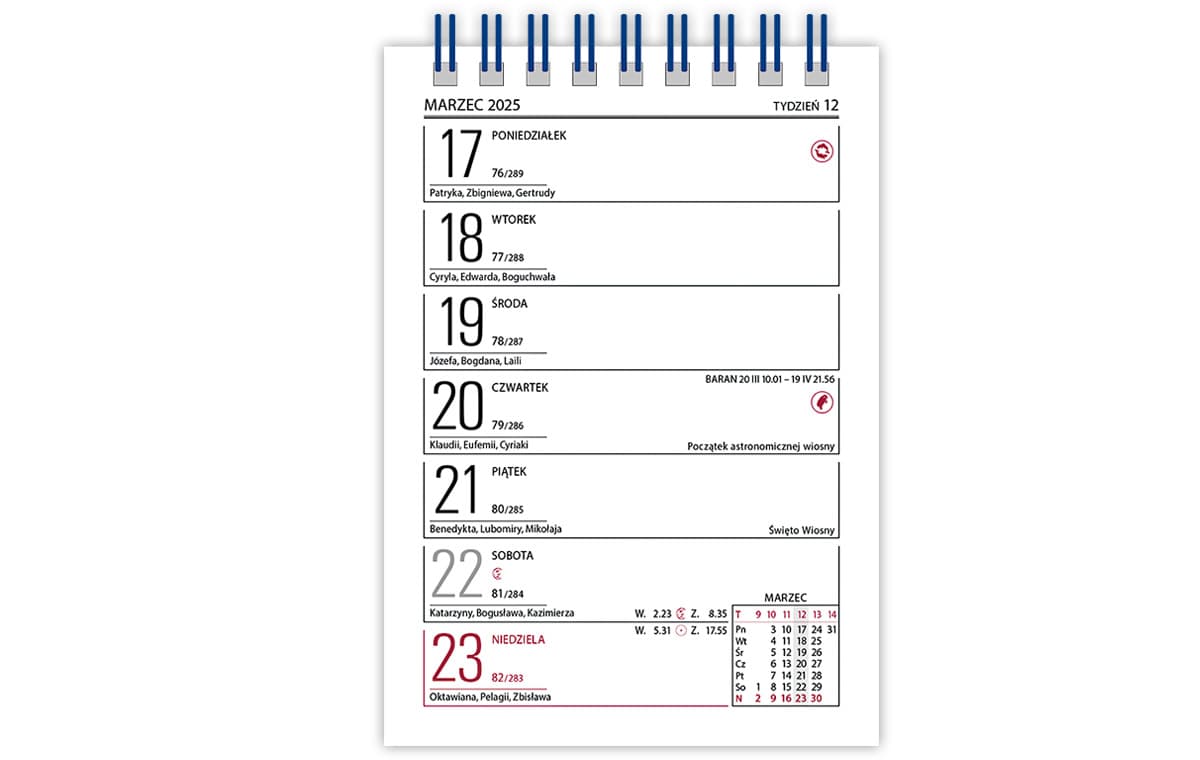 Kalendarz biurowy MINI ZODIAK H7 stojący pionowy 85x120mm 2026 TELEGRAPH