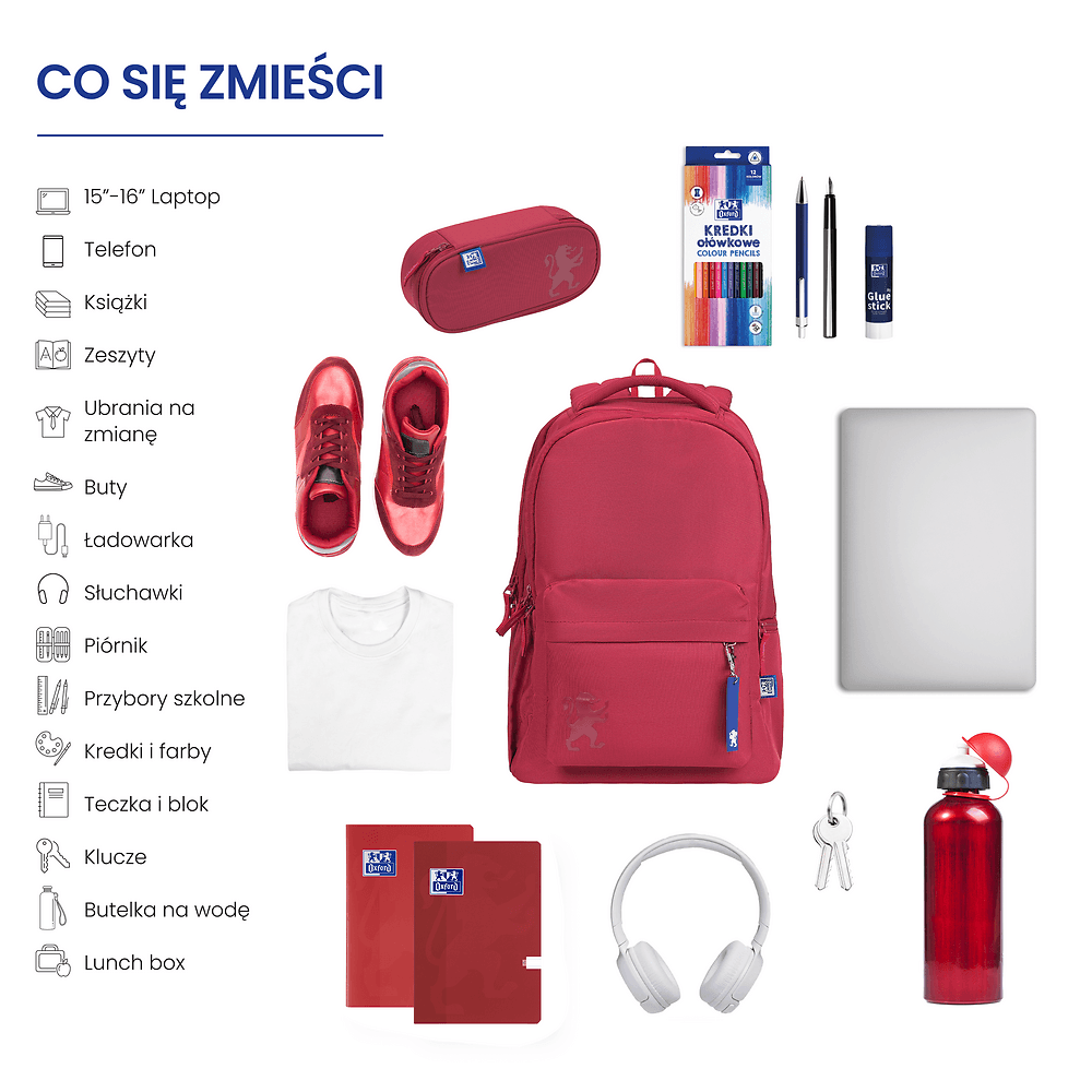 Plecak szkolny żurawinowy 400182154 OXFORD