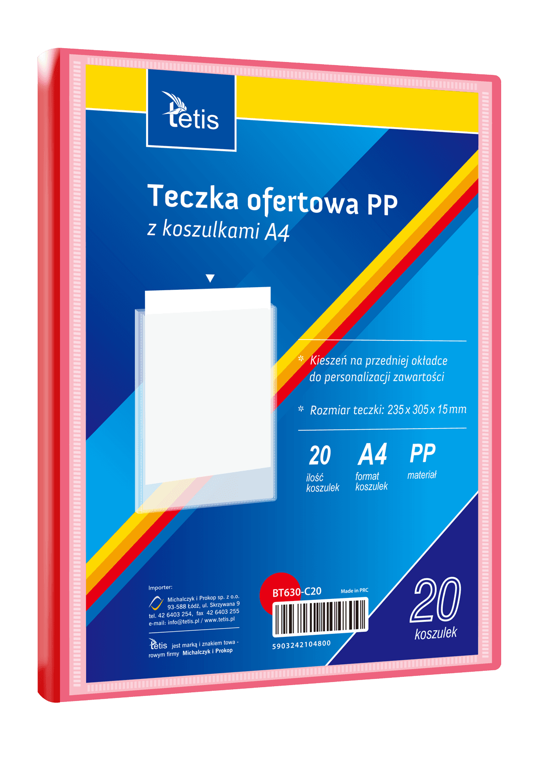 Teczka ofertowa A4 PP 20 koszulek CZERWONA BT630-C20 TETIS