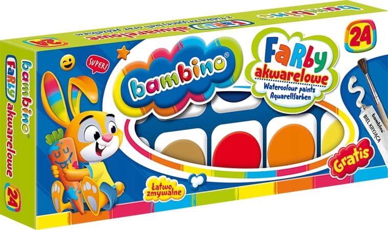 Farby akwarelowe szkolne Zestaw 24 kolory + pędzelek BAMBINO St.Majewski