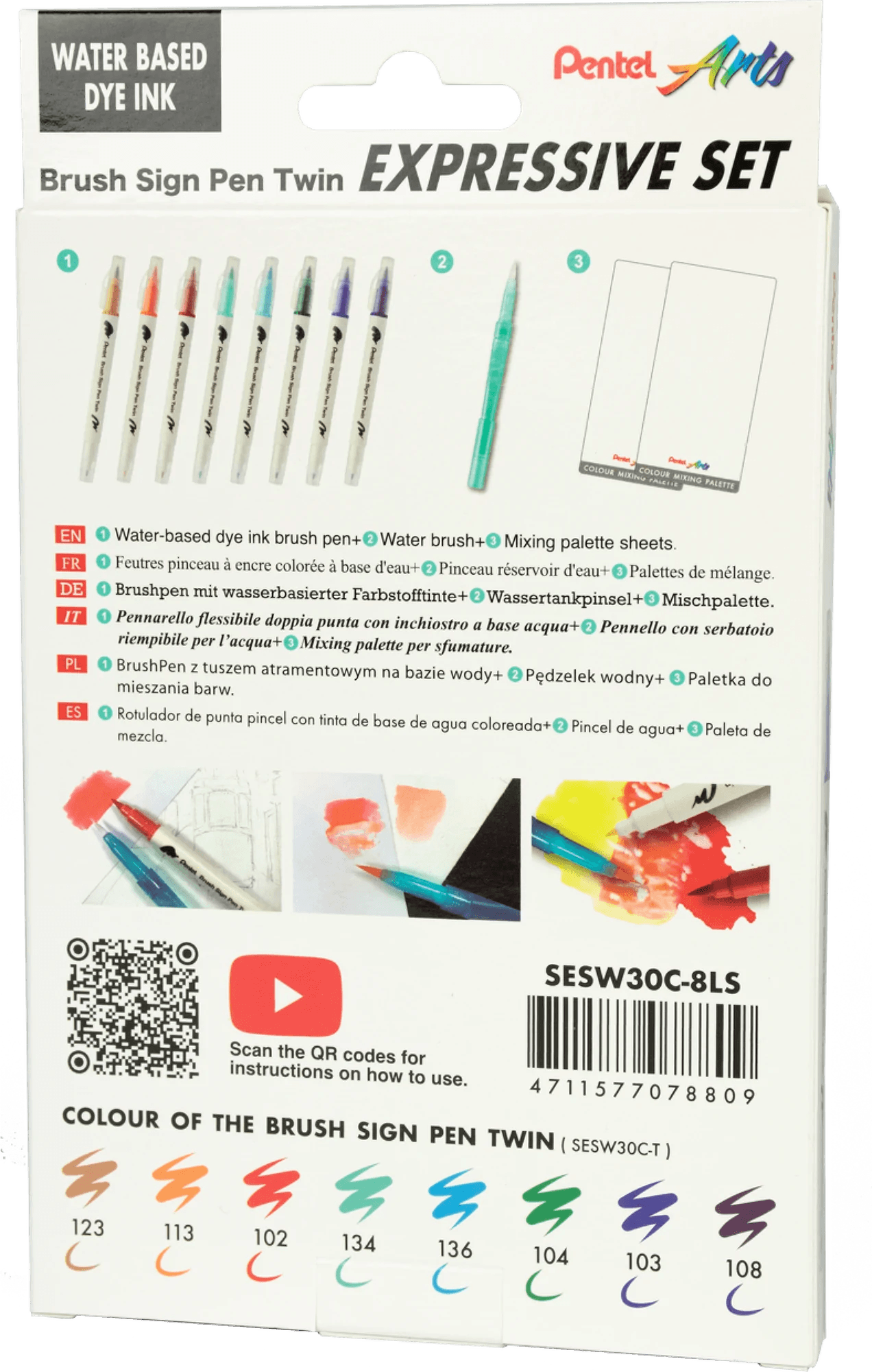 Pisak BRUSH SIGN PEN TWIN LANDSCAPE kpl. 8szt. SESW30C-8LS PENTEL