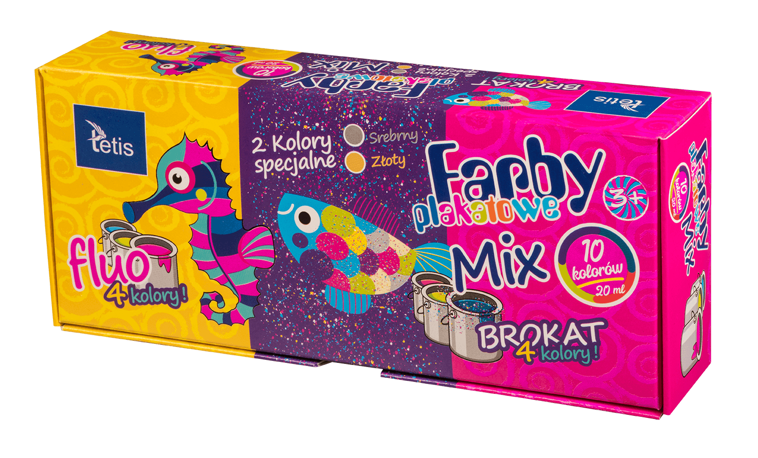 Farby plakatowe mix fluo/brokat 10ml. 10 kolorów KF004-C TETIS