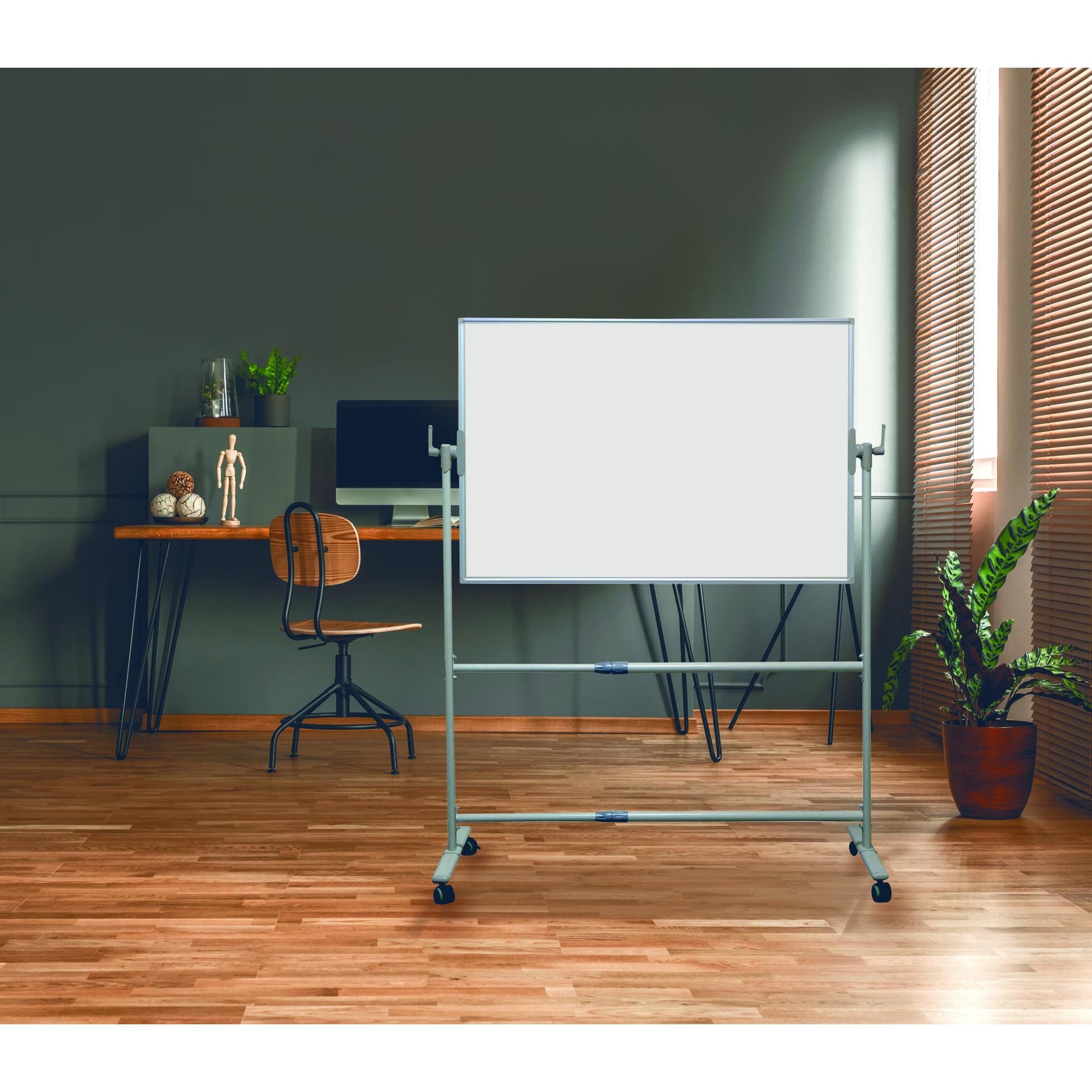 Tablica obrotowo-jezdna TELESCOPIC 180x120xh192cm dwustronnie suchościeralna-magnetyczna biała rama aluminiowa MTO18120 MEMOBE