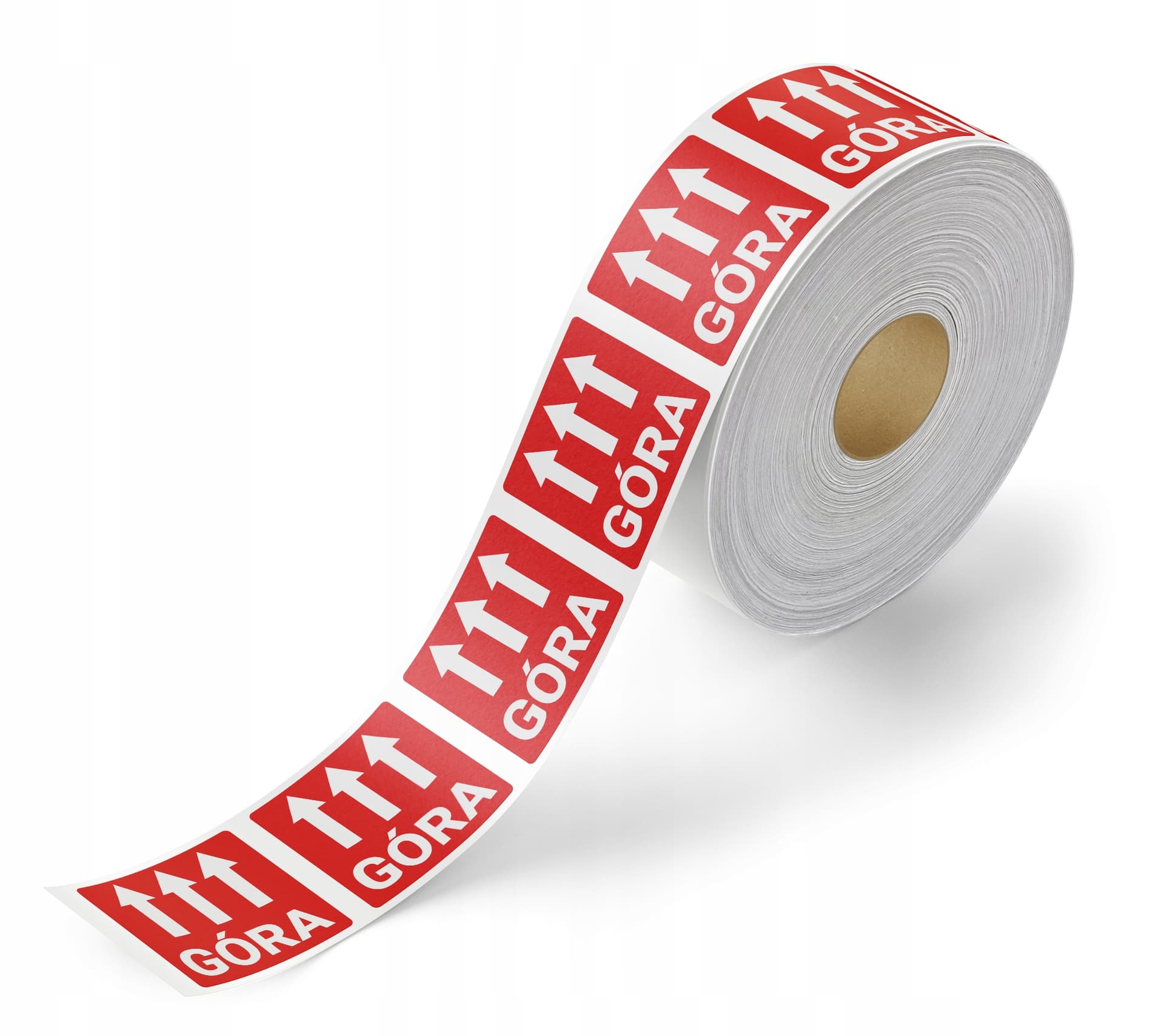 Etykieta ostrzegawcza "GÓRA" 55x55mm papierowa na roli (1000szt) BULK