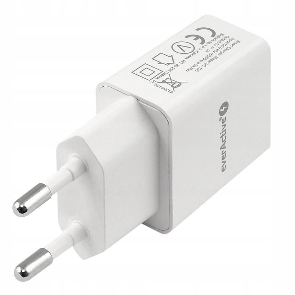 Ładowarka sieciowa 230V EVERACTIVE SC-100 1xUSB 1A biała 5W