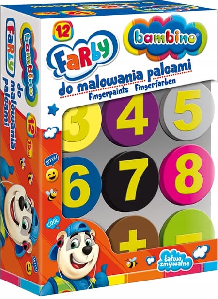 Farba dla dzieci do malowania palcami Zestaw 12 kolorów x 15ml BAMBINO St.Majewski