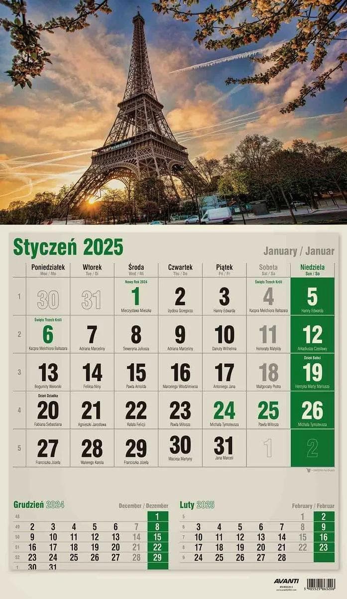 Kalendarz ścienny jednodzielny KTJ EKO AVANTI