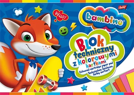 Blok techniczny A4 kolorowy 160g. 10 kartek BAMBINO