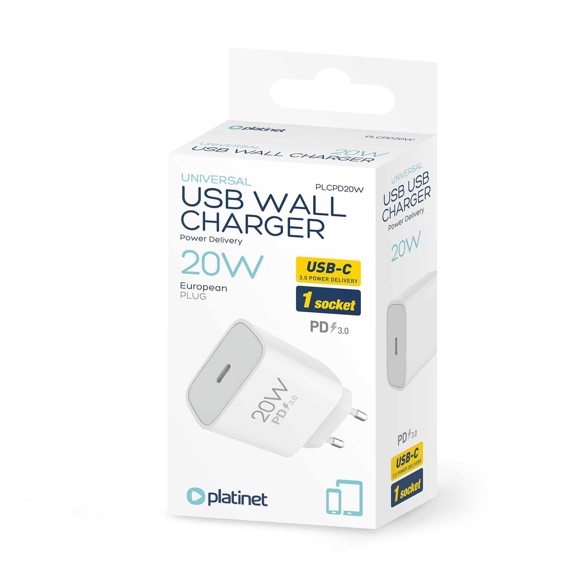 Ładowarka sieciowa 230V PLATINET 1xUSB-C 20W biała (46000)