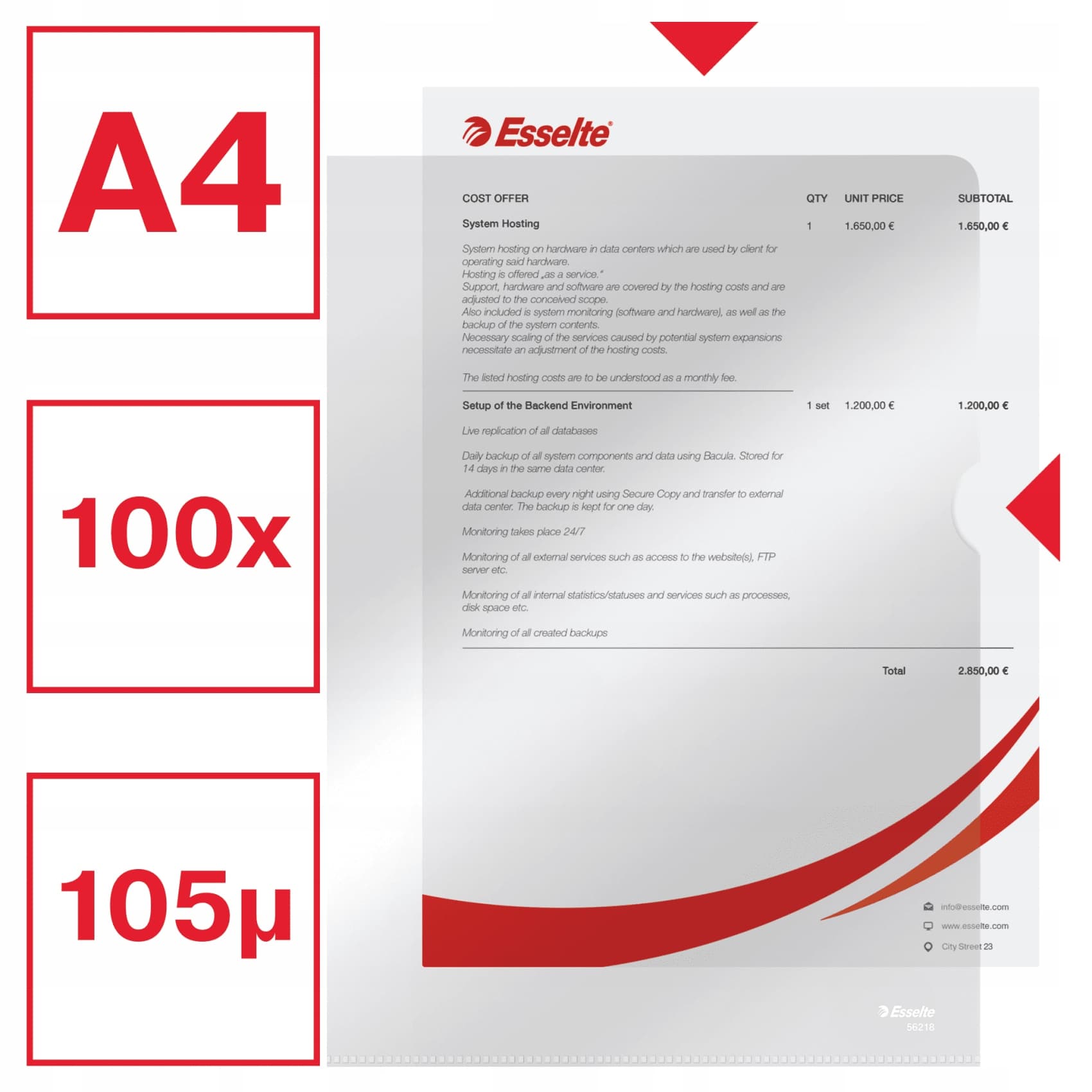 Ofertówki krystaliczne na dokumenty A4 105mic 100 sztuk 56218 ESSELTE