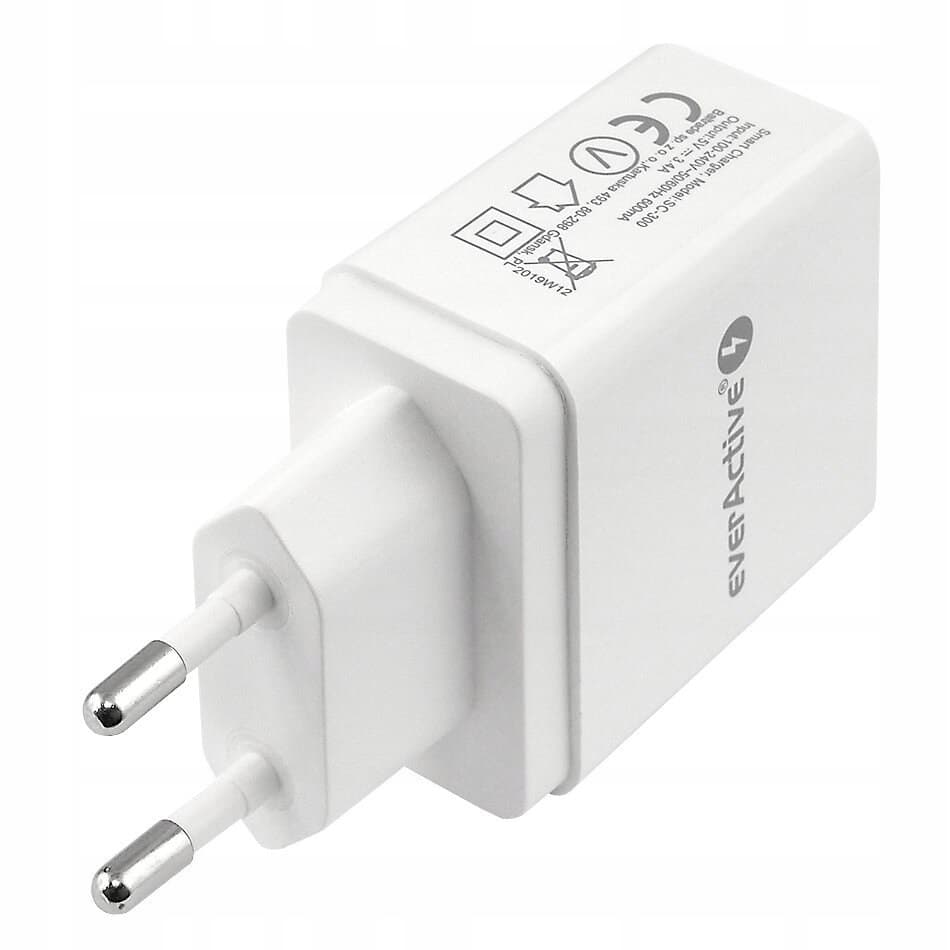 Ładowarka sieciowa 230V EVERACTIVE SC-300 3xUSB 3,4A biała 17W