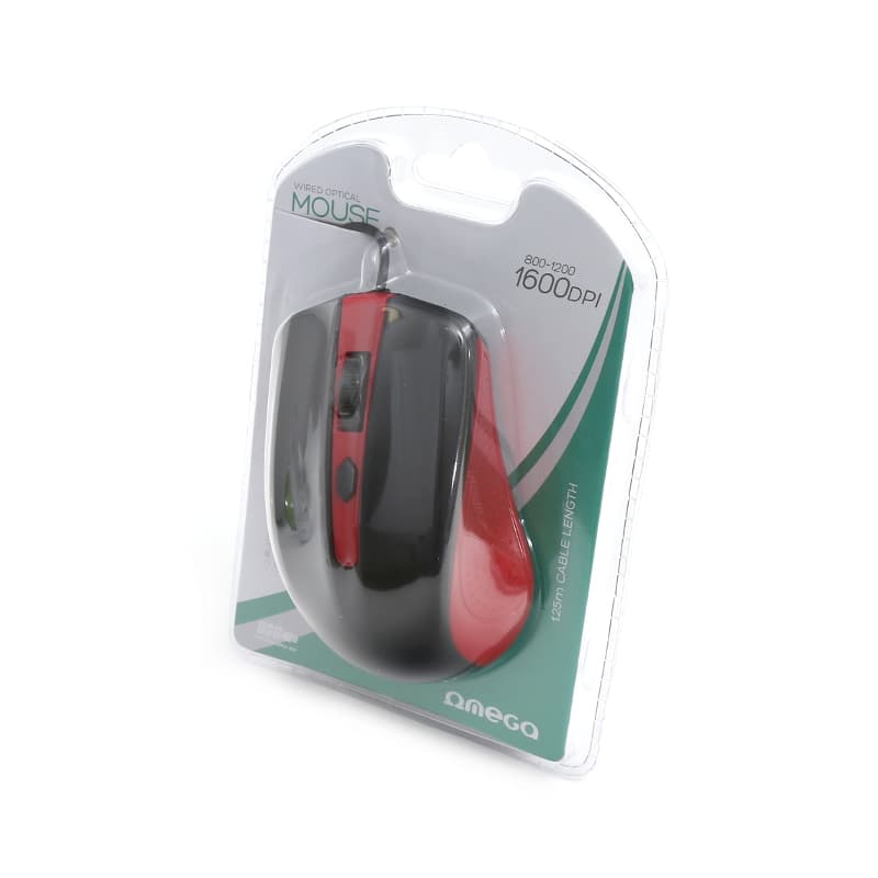 Mysz OMEGA optyczna 1600dpi USB czarno-czerwona (41790)