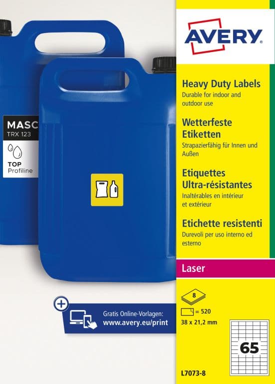 Etykiety do oznaczeń PPWR foliowe z trwałym klejem białe 38x21,2mm (8 ark.) L7073-8 AVERY ZWECKFORM