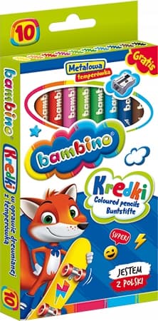Kredki dla dzieci z glinki kaolinowej Zestaw 10 kredek + temperówka BAMBINO St.Majewski