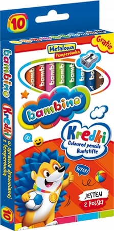 Kredki dla dzieci z glinki kaolinowej Zestaw 10 kredek + temperówka BAMBINO St.Majewski