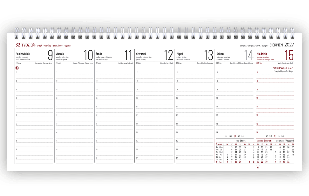 Kalendarz biurowy leżący MANAGER H3 320x150mm 2027 TELEGRAPH