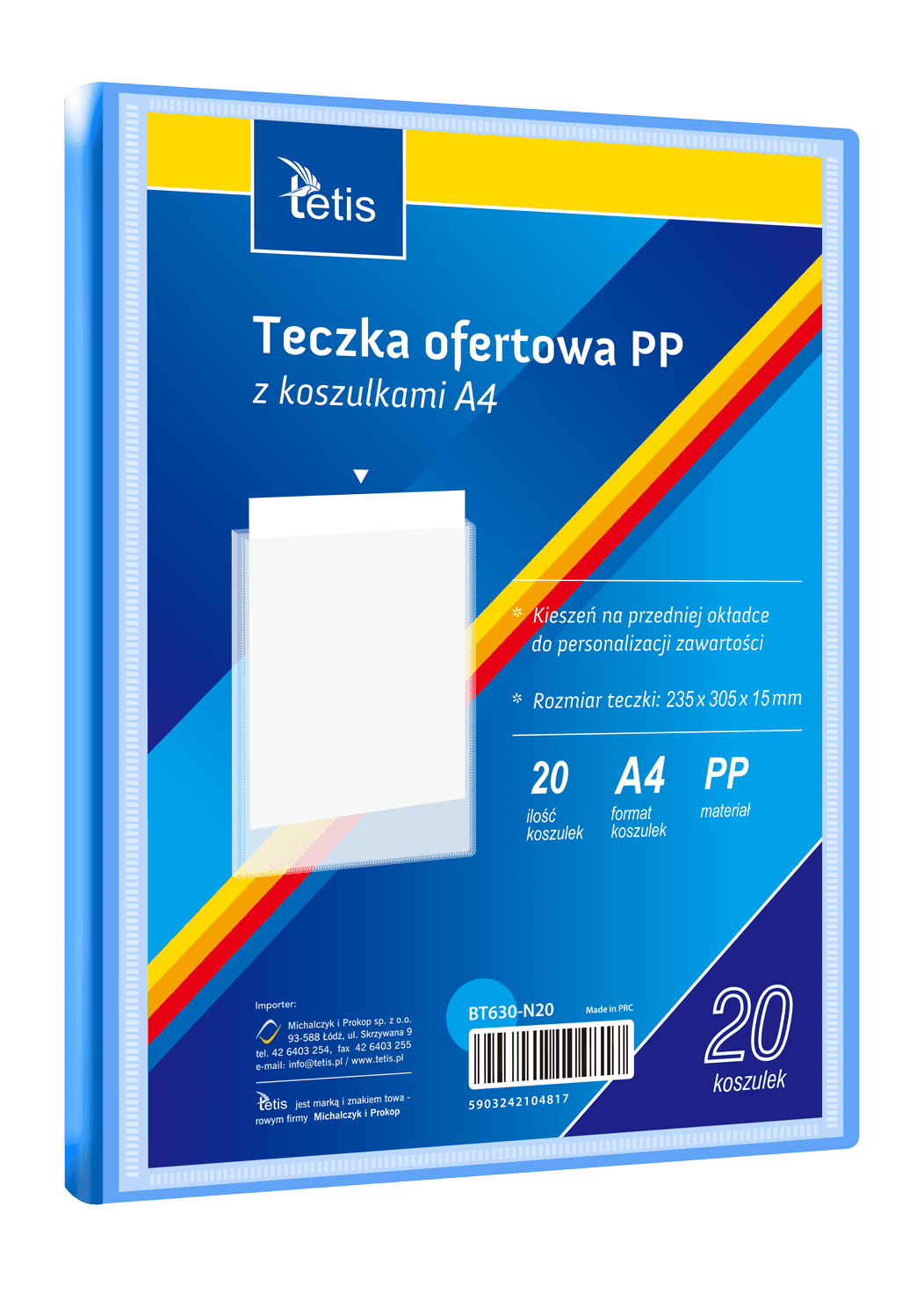 Teczka ofertowa A4 PP 20 koszulek NIEBIESKA BT630-N20 TETIS
