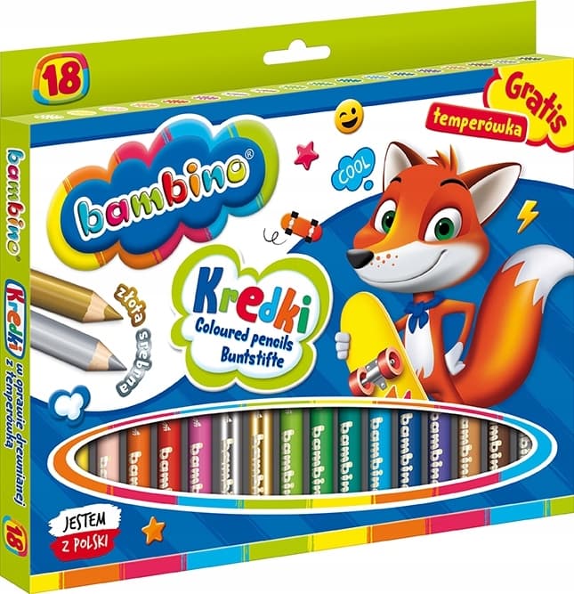 Kredki dla dzieci z glinki kaolinowej Zestaw 18 kredek + temperówka BAMBINO St.Majewski